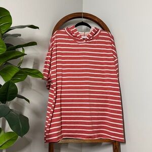Lularoe XL Frankie Red White Striped Short Sleeve Hoodie NEW